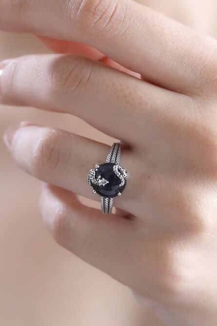 50 -   Obsidian Serpent Black Jade & Spinel Snake Ring - Image 4