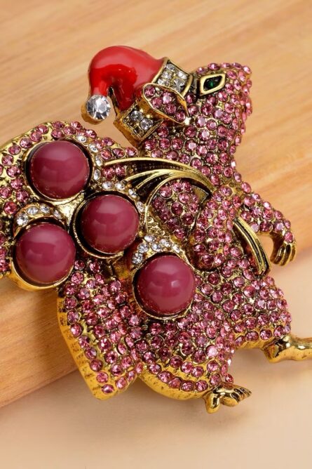 Pink Crystal Santa Squirrel Brooch - Image 5