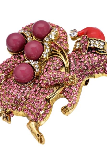 Pink Crystal Santa Squirrel Brooch - Image 4