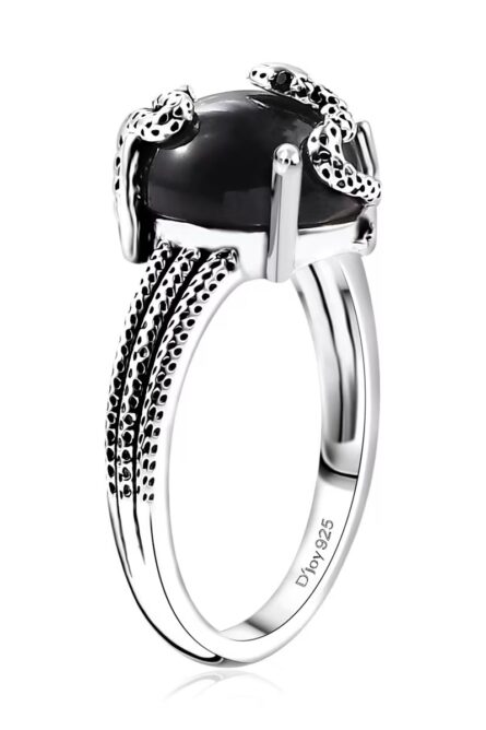 50 -   Obsidian Serpent Black Jade & Spinel Snake Ring - Image 2