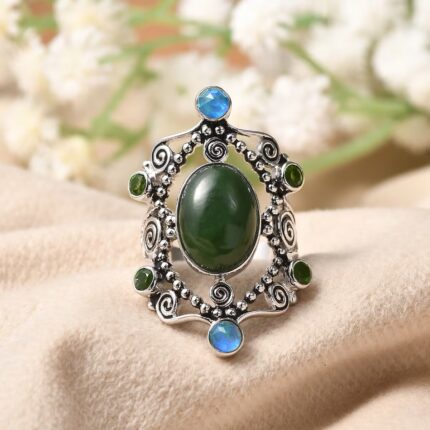 💍🌌 Celestial Spiral Multi-Gemstone Ring