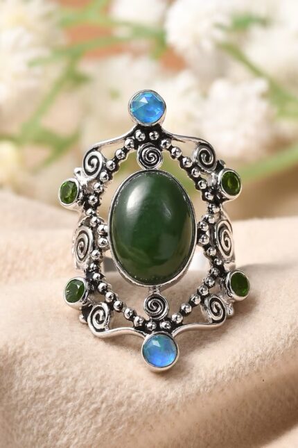 55 - Celestial Spiral Multi-Gemstone Ring