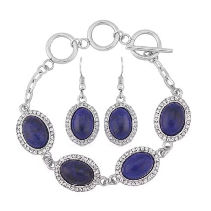 473 - Lapis Lazuli & Austrian Crystal Halo Bracelet Set