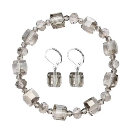 393 - Simulated Gray Quartz Beaded Bracelet Set