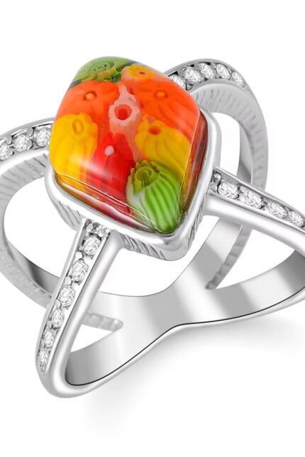 57 - Venetian Bloom Murano Glass & Crystal Ring