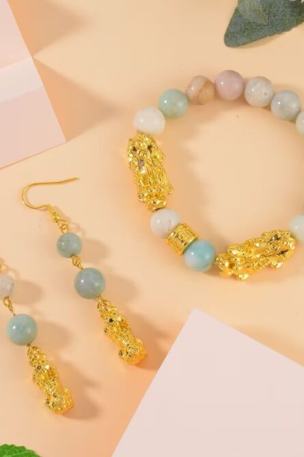379 - Multi-Color Amazonite Pixiu Bracelet & Earrings Set - Image 8