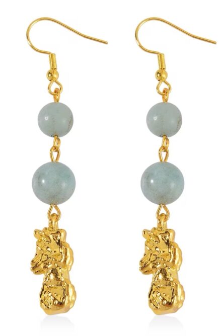 379 - Multi-Color Amazonite Pixiu Bracelet & Earrings Set - Image 2