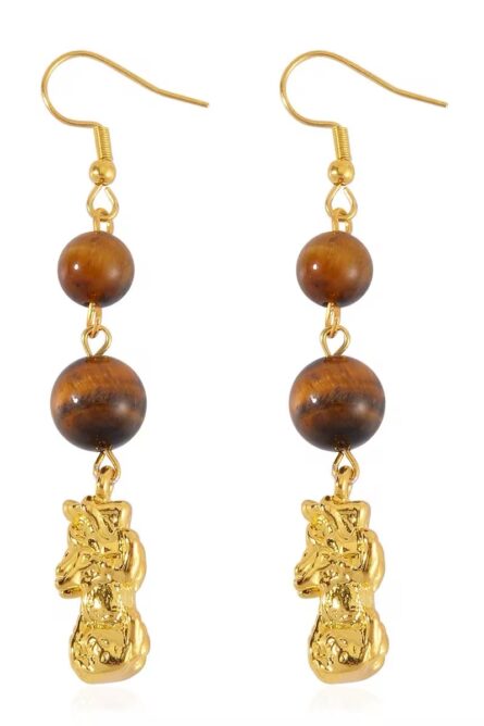 379 - Yellow Tiger’s Eye Pixiu Bracelet & Earrings Set - Image 2