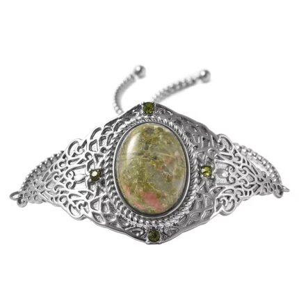 445 - Unakite & Austrian Crystal Bolo Bracelet