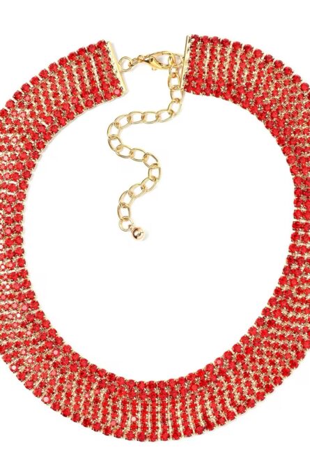 242 - Red Austrian Crystal Collar Necklace & Earrings Set - Image 5