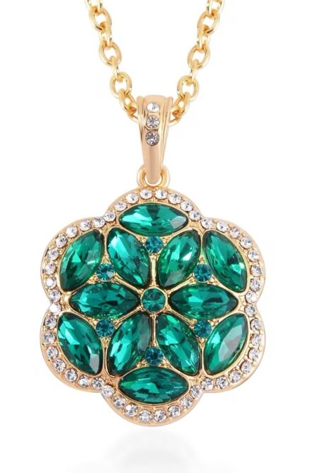 48 - Green & White Austrian Crystal Floral Jewelry Set - Image 8