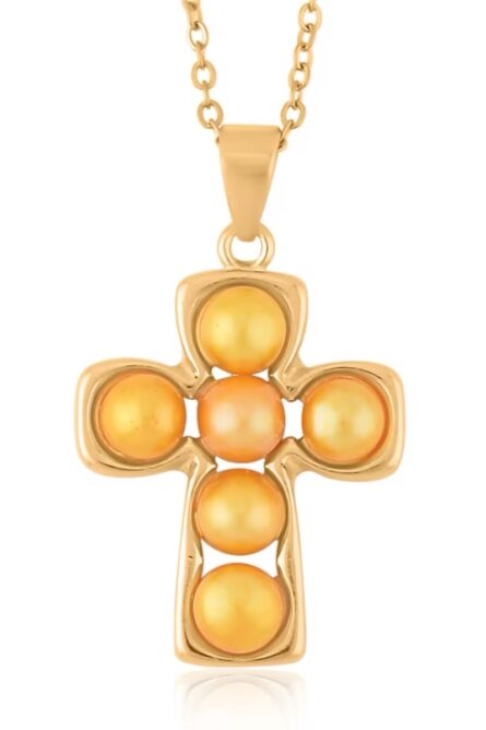 Golden Freshwater Pearl Cross Pendant & Stud Earrings Set - Image 5