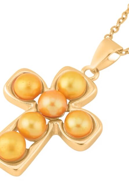 Golden Freshwater Pearl Cross Pendant & Stud Earrings Set - Image 4