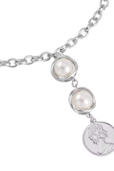 223 - Simulated Pearl Medallion Necklace and Bracelet Set - Image 5