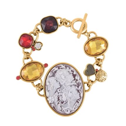 447 - Red Cameo & Austrian Crystal Vintage Bracelet