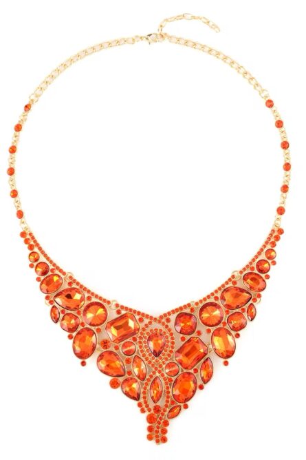 249 - Orange Crystal Bib Necklace & Earrings Set - Image 5