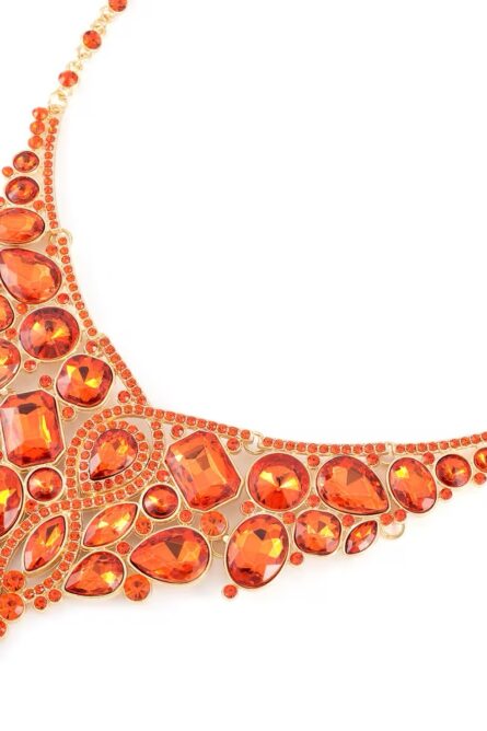 249 - Orange Crystal Bib Necklace & Earrings Set - Image 3