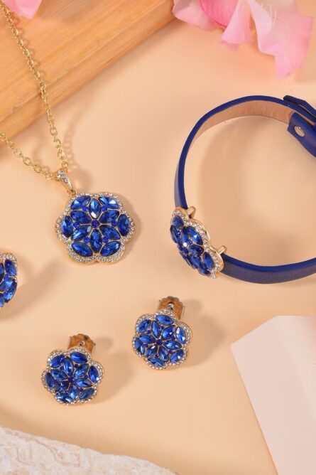 48 - Sapphire Blue Austrian Crystal Floral Jewelry Set – 4 - Image 2