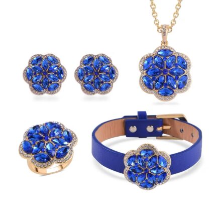 48 - Sapphire Blue Crystal Floral Jewelry Set