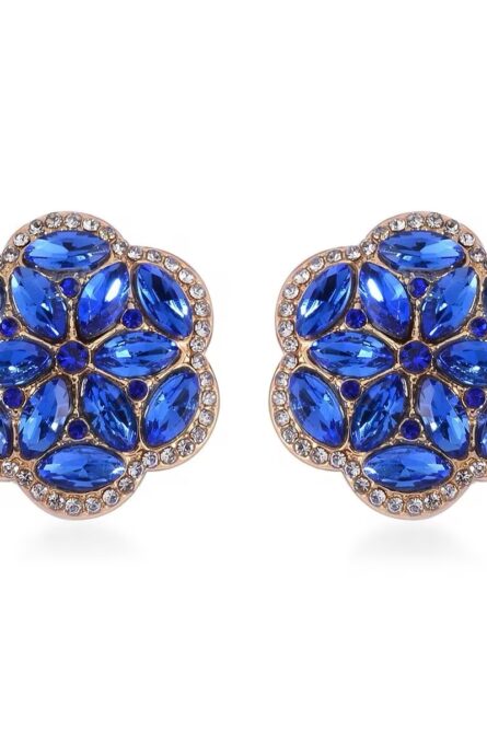 48 - Sapphire Blue Austrian Crystal Floral Jewelry Set – 4 - Image 4