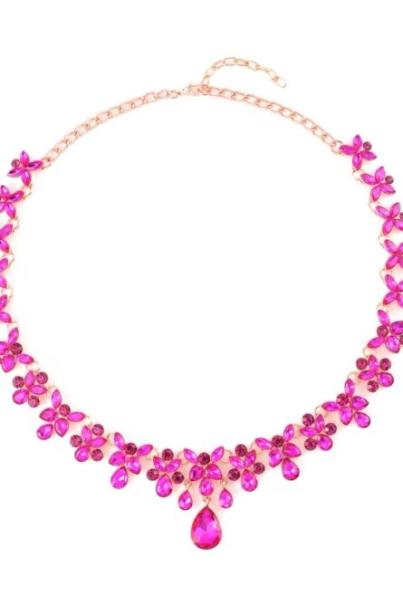 247 - Fuchsia Crystal Floral Necklace Set - Image 7