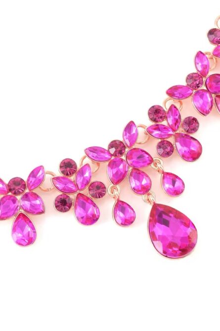 247 - Fuchsia Crystal Floral Necklace Set - Image 6