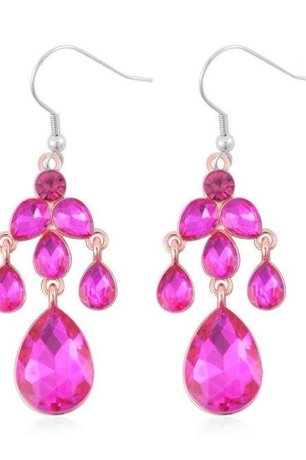 247 - Fuchsia Crystal Floral Necklace Set - Image 2