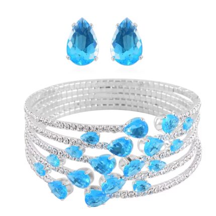 391 - Sky Blue and White Austrian Crystal Bracelet Set