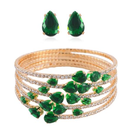391 - Green & White Austrian Crystal Bangle Bracelet