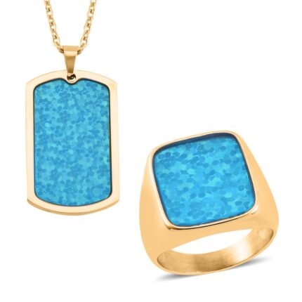 703 - Men’s Blue Enamel Ring & Pendant Necklace Set