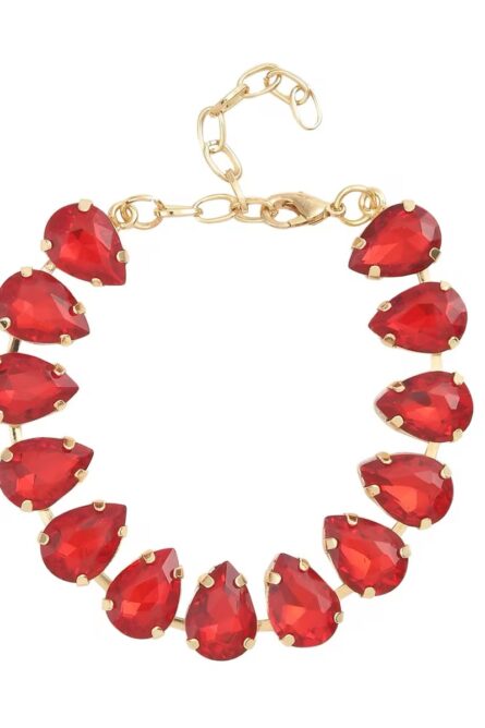 30 - Crimson Teardrop Simulated Ruby Tennis Bracelet – Goldtone - Image 2