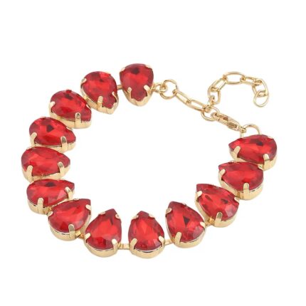 30 - Simulated Ruby Teardrop Tennis Bracelet in Goldtone