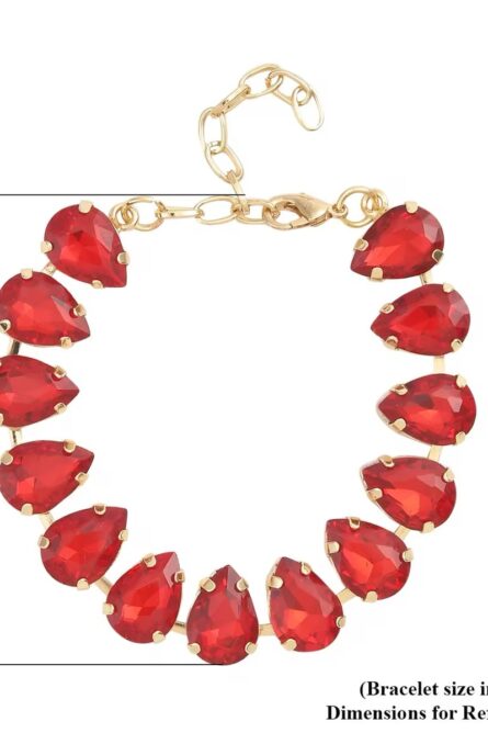 30 - Crimson Teardrop Simulated Ruby Tennis Bracelet – Goldtone - Image 3