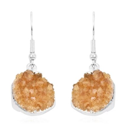Citrine Geode Drop Earrings in Silvertone
