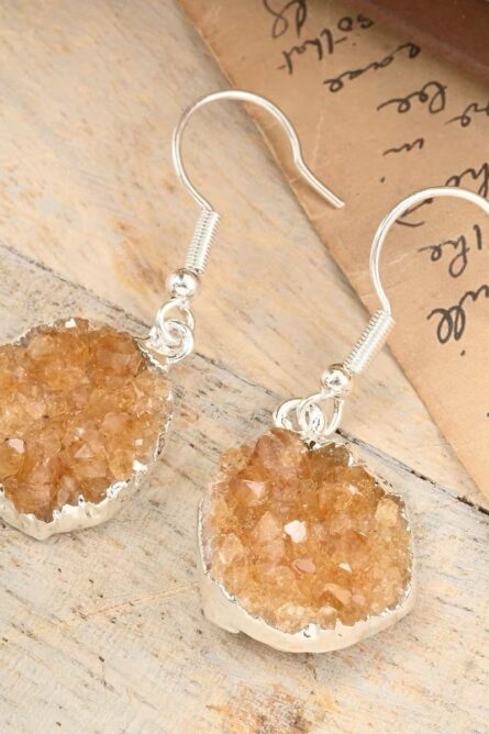 Natural Citrine Geode Drop Earrings - Image 5