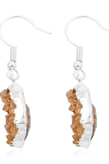 Natural Citrine Geode Drop Earrings - Image 2
