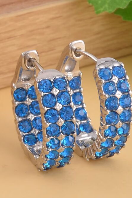 Blue Austrian Crystal Inside-Out Hoop Earrings - Image 2