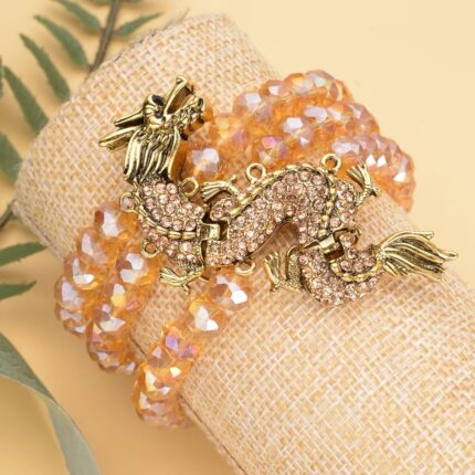 373 - Champagne Crystal Dragon Beaded Bracelet