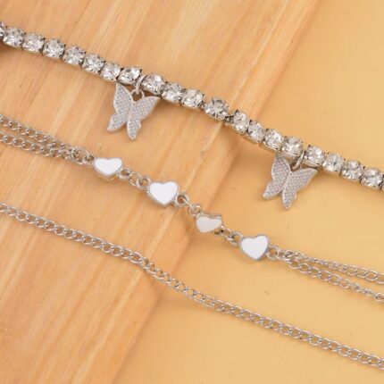 Crystal Charm Anklet Set - 3 Piece