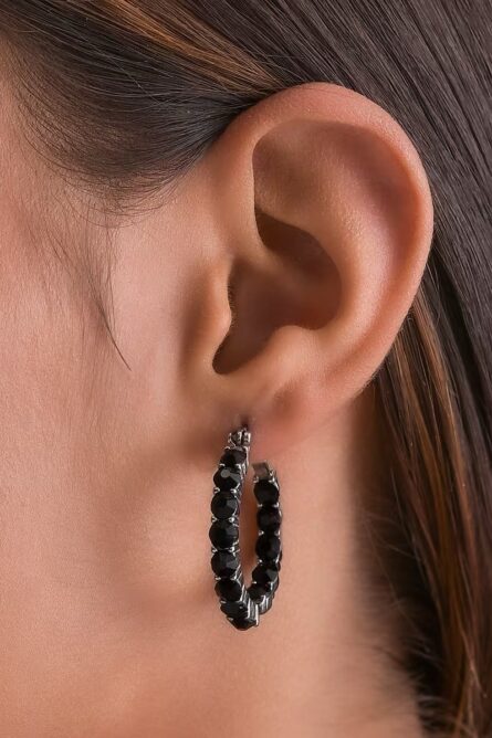 74 - Midnight Spark Inside-Out Hoop Earrings – Montana Crystal - Image 4