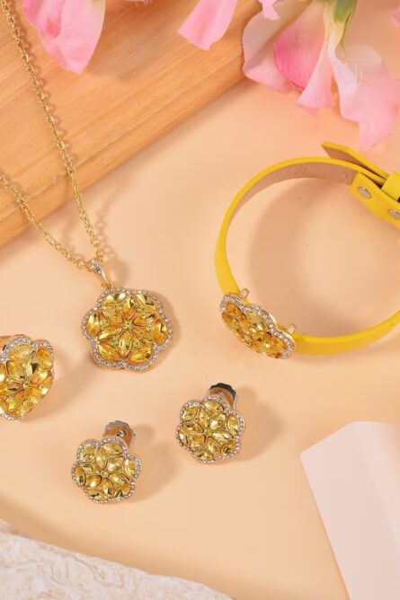 48 - Golden Bloom Austrian Crystal 4-Piece Jewelry Set - Image 2