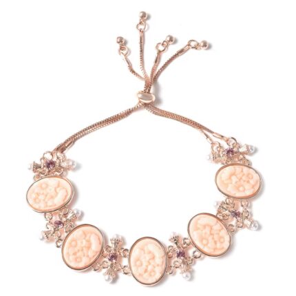 326 - Vintage Floral Cameo Bolo Bracelet