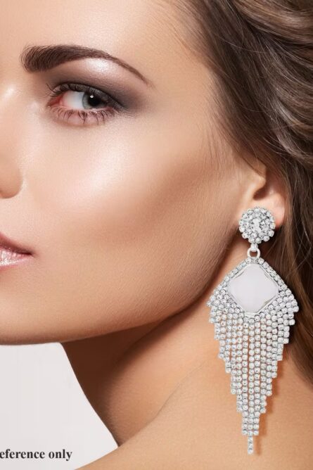 White Crystal Waterfall Dangle Earrings - Image 3