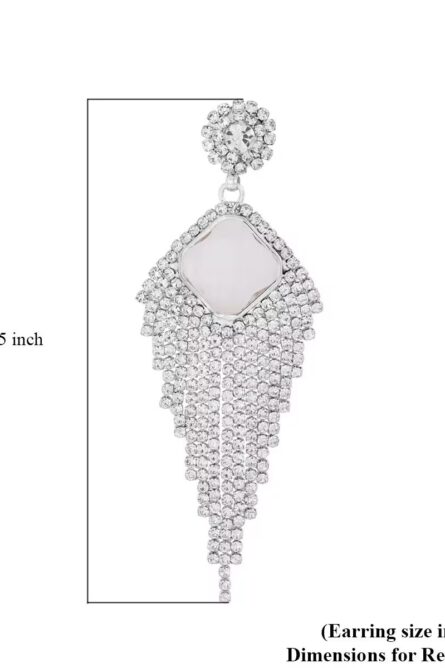 White Crystal Waterfall Dangle Earrings - Image 2