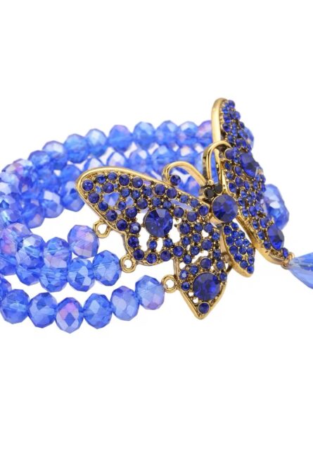 303 - Sapphire Monarch Butterfly Crystal Stretch Bracelet – Goldtone - Image 3