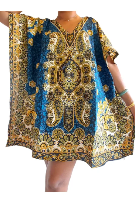 0086 - Royal Bloom Dashiki Kaftan – Short Dress - Image 2