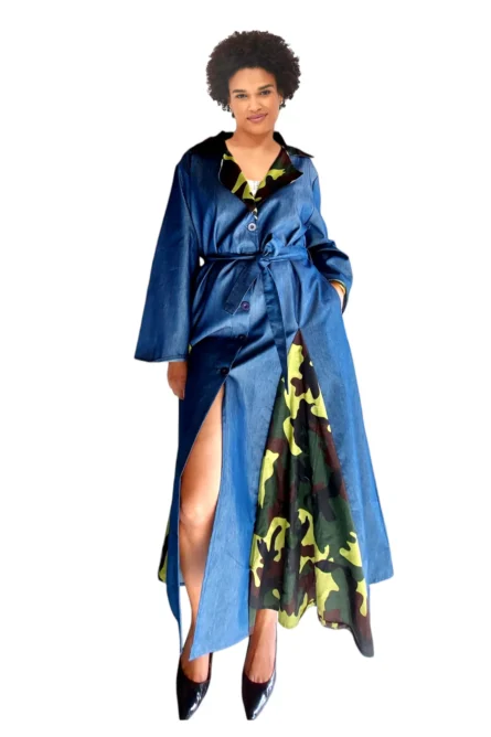 0021 - Urban Warrior Denim Kimono Dress – With Headwrap & Belt - Image 2