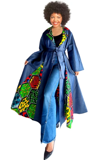 0021 - Urban Safari Patchwork Denim Kimono – With Headwrap & Belt - Image 4