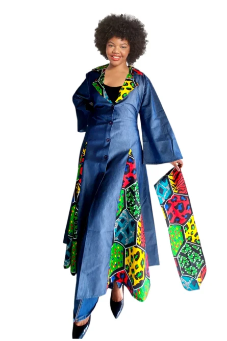 0021 - Urban Safari Patchwork Denim Kimono – With Headwrap & Belt