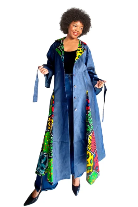 0021 - Urban Safari Patchwork Denim Kimono – With Headwrap & Belt - Image 3